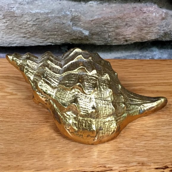 Brass Shell Paperweight Seashell Beach Boho